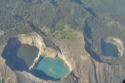 Kelimutu Volcano with 3 color/changing lakes on Flores Island in Indonesia